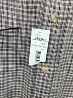 New Men’s White Horse brown Plaid Short Sleeve Pearl Snap Large CC-34