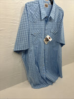 New Men’s ELY Cattleman Blue Short Sleeve Pearl Snap 3XL E-37
