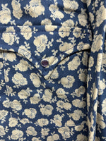 New Men’s Stockman Blue Brown Designed Long Sleeve Pearl Snap 15.5 Medium V-2