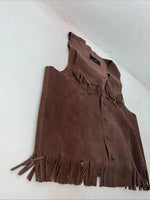 New Women’s Western Express Brown Leather Fringe Vest Large WW-30
