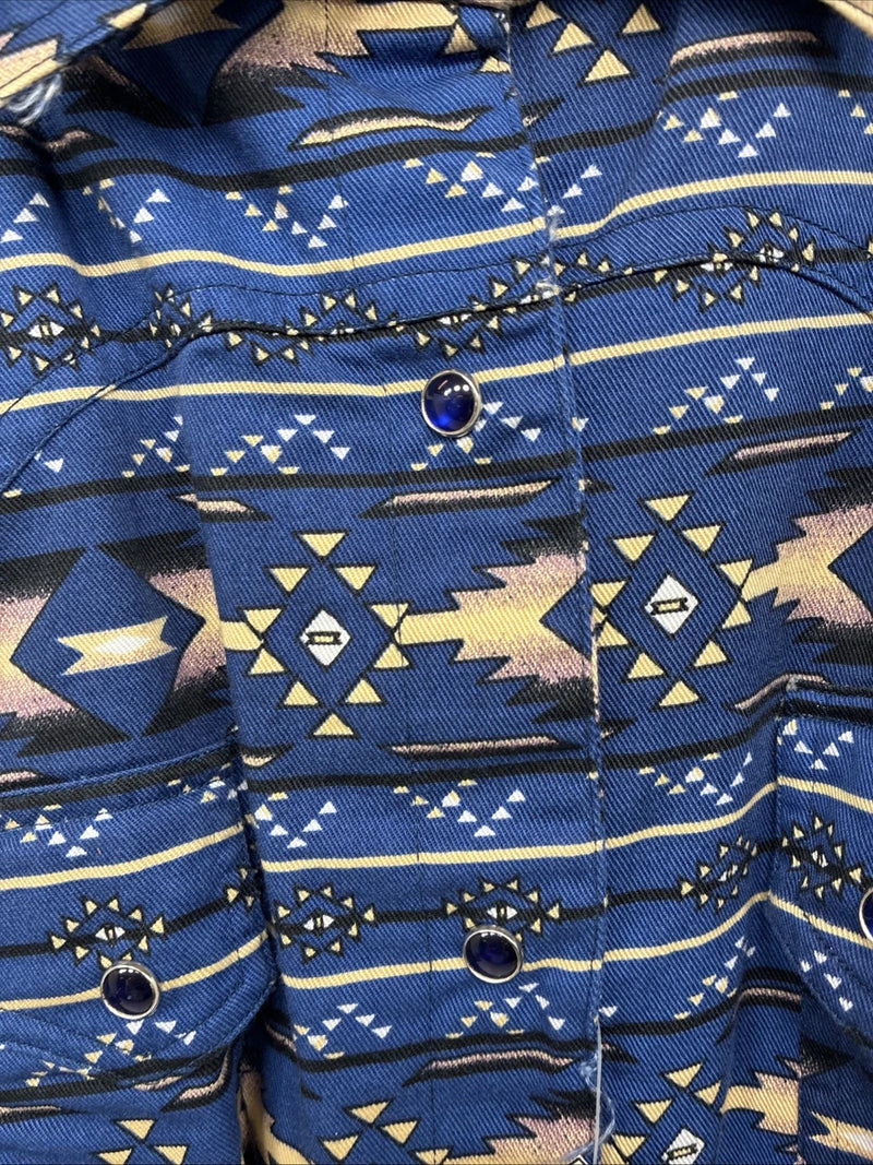 New Women’s Cumberland Blue Dosages Short Sleeve Pearl Snap Large MM-137