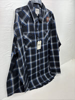New Men’s ELY Cattleman Black Blue Flannel Long Sleeve Pearl Snap 4XL Tall E-88