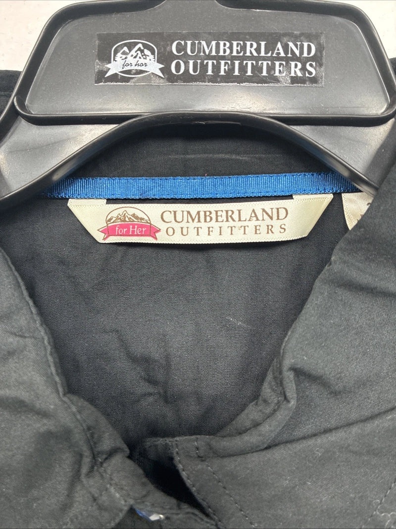 New Women’s Cumberland Black Blue Design Long Sleeve Pearl Snap 2XL GG-35
