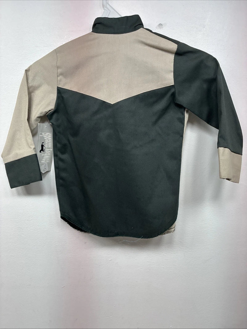 New Kids Cowboy Threads Green Tan Long Sleeve Button Up Size 3 LL-16