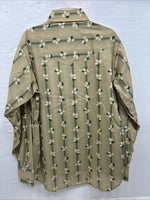 New Men’s ELY Plains Green Tan Floral Long Sleeve Pearl Snap 16.5 Large V-56