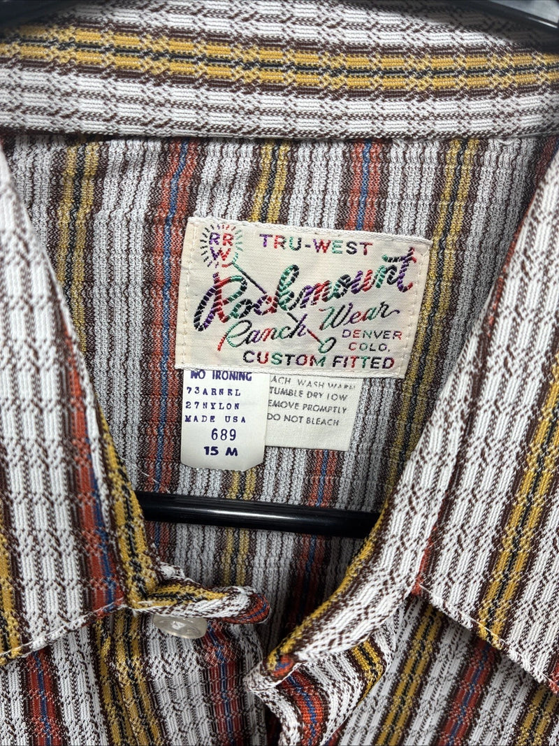 New Men’s Rocket mount Multicolor Stripe Long Sleeve Pearl Snap 15 Medium K-93