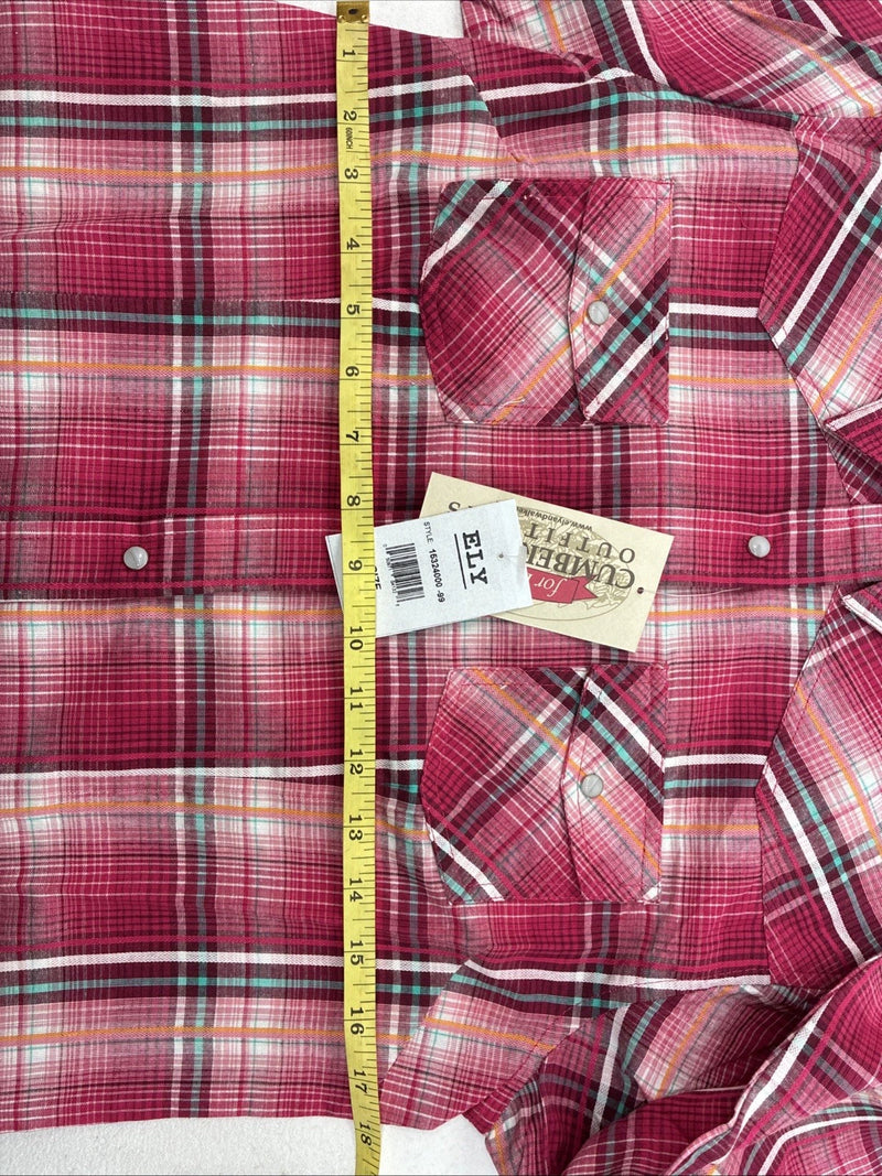 New Women’s Cumberland Pink plaid Long Sleeve Pearl Snap Small DD-98