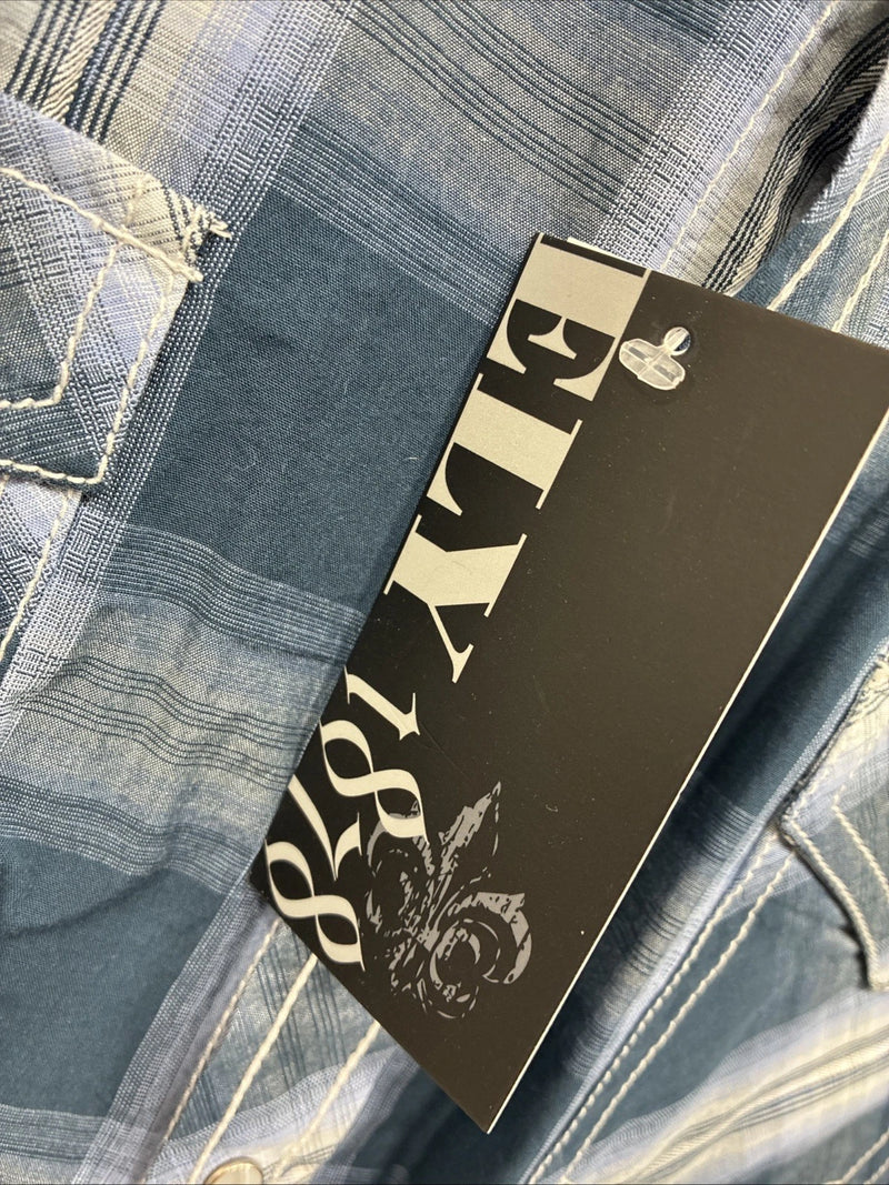 New Men’s ELY 1878 Blue Flannel Long Sleeve Pearl Snap 2XL H-56