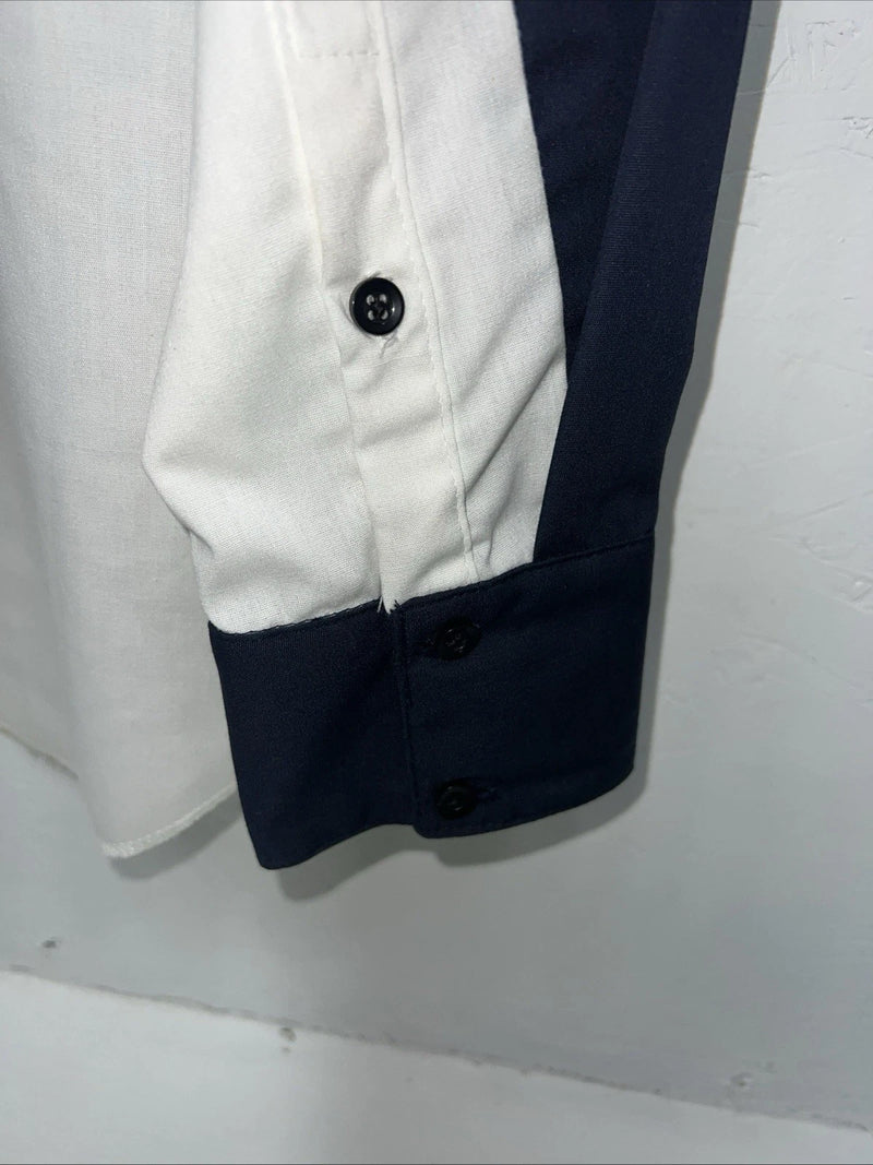 New Men’s Navy White Tan Cowboy Threads Button Up Long Sleeve Shirt Medium I-53