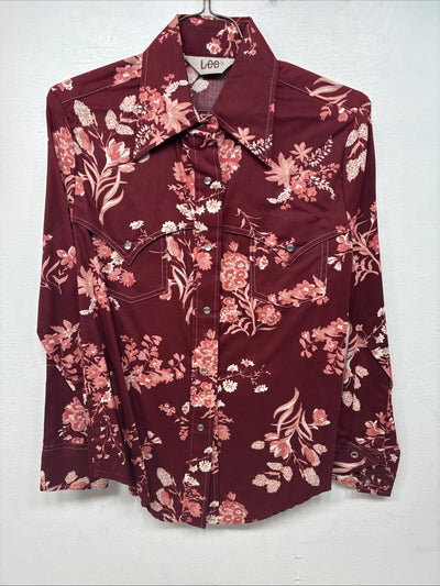 New Women’s Lee Red Floral Long Sleeve Pearl Snap Medium KK-6