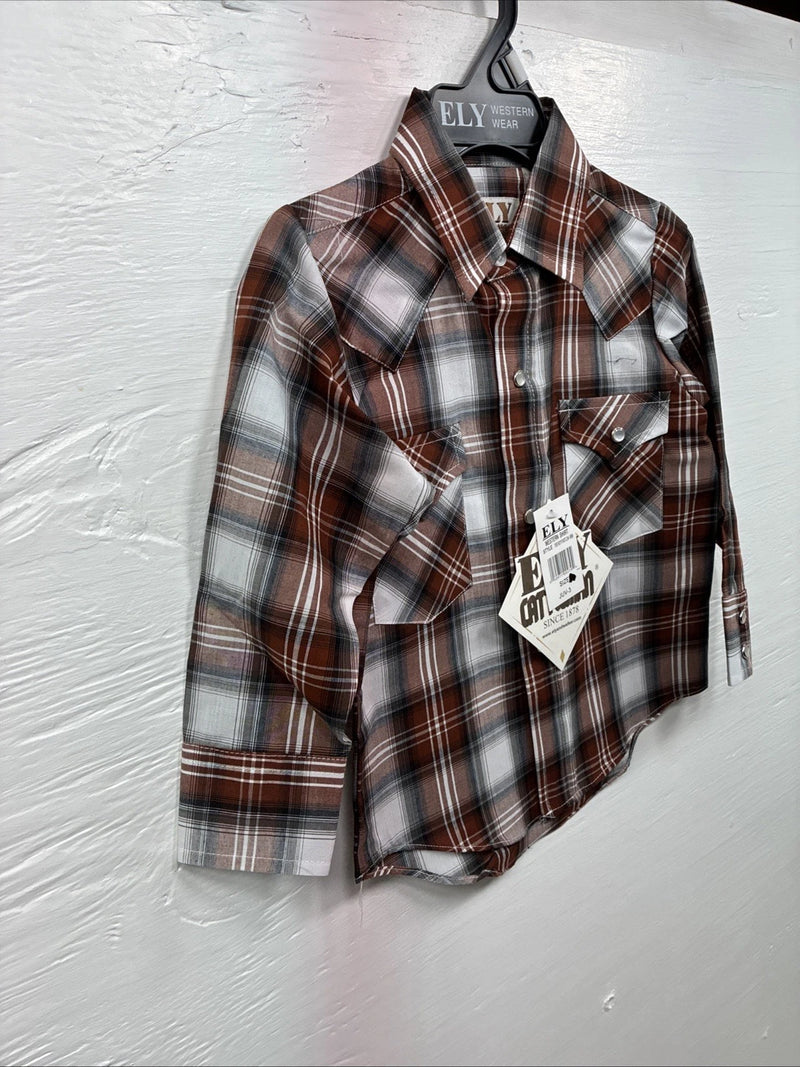 New Kids ELY Cattleman Orange Plaid Long Sleev Pearl Snap JUV-3 DD-18