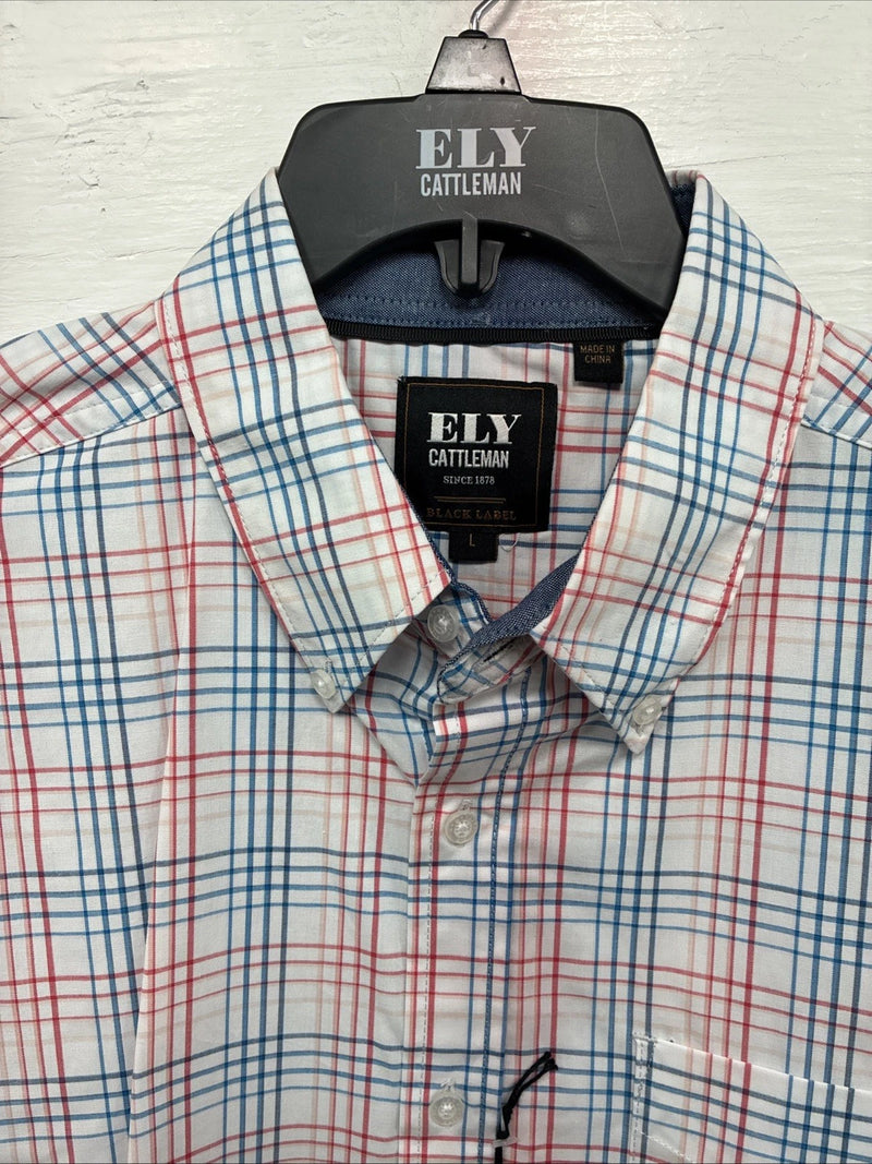New Men’s ELY Cattleman White Multicolor Plaid Long Sleeve Button Up Large Q-21