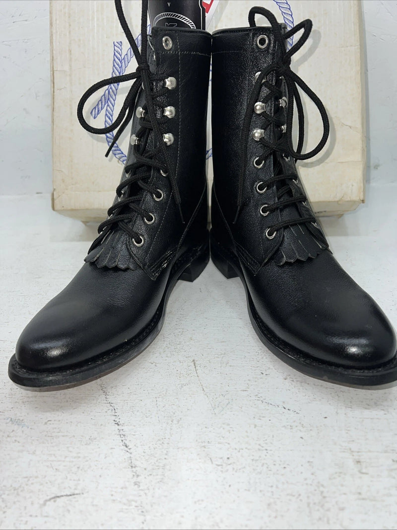New Women’s Black Lace Up A Jama Product Cowboy Boots. 5110G 7 D. 18-121