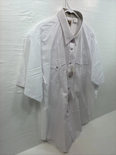 New Men’s ELY Cattleman White Simple Short Sleeve Pearl Snap 18.5 2XL F-83