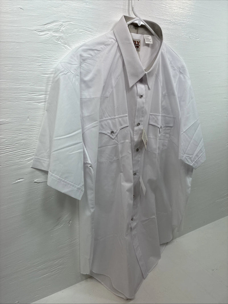 New Men’s ELY Cattleman White Simple Short Sleeve Pearl Snap 18.5 2XL F-83