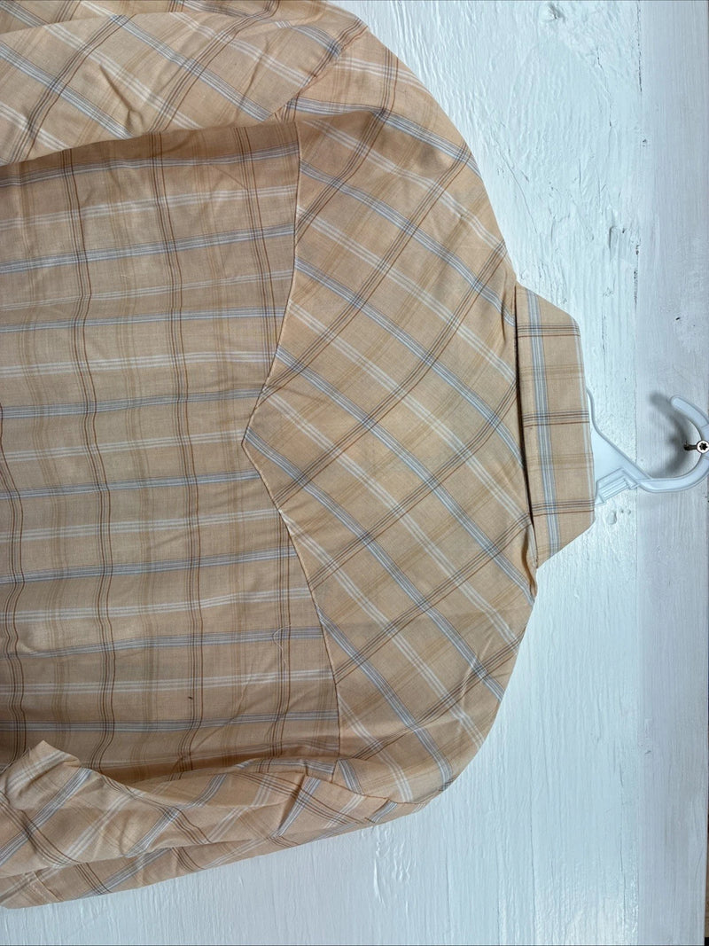 New Men’s ELY Cattleman Coral Plaid Short Sleeve Pearl Snap Large J-79