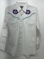 New Men’s ELY Diamond White Long Sleeve Pearl Snap Small A-203