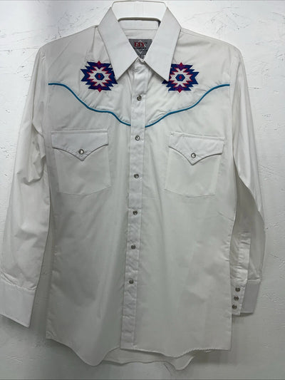 New Men’s ELY Diamond White Long Sleeve Pearl Snap Small A-203