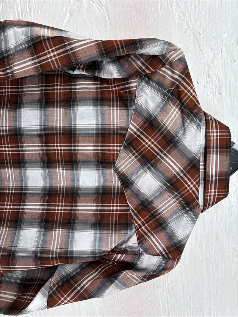 New Kids ELY Cattleman Orange Plaid Long Sleev Pearl Snap JUV-3 DD-18