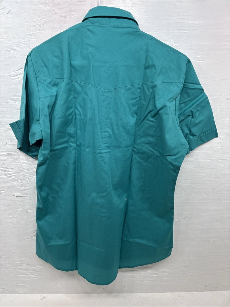 New Men’s ELY Cattleman Teal Short Sleeve Pearl Snap 16 Large X-63
