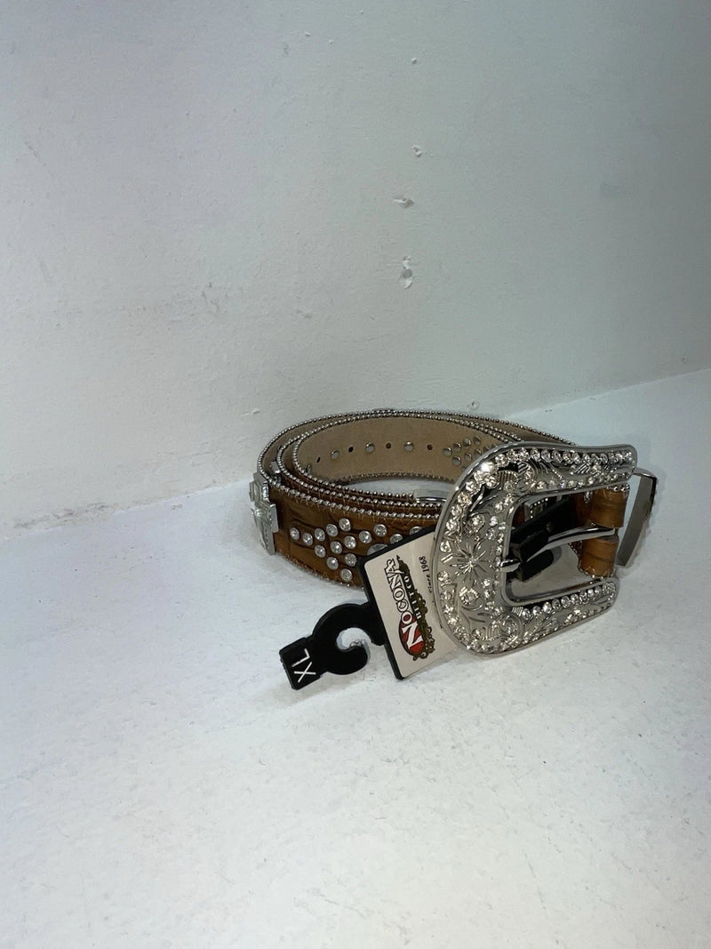 New Brown Genuine Leather Nocona Silver Bling Cross XL Belt #N1330999 Z-75