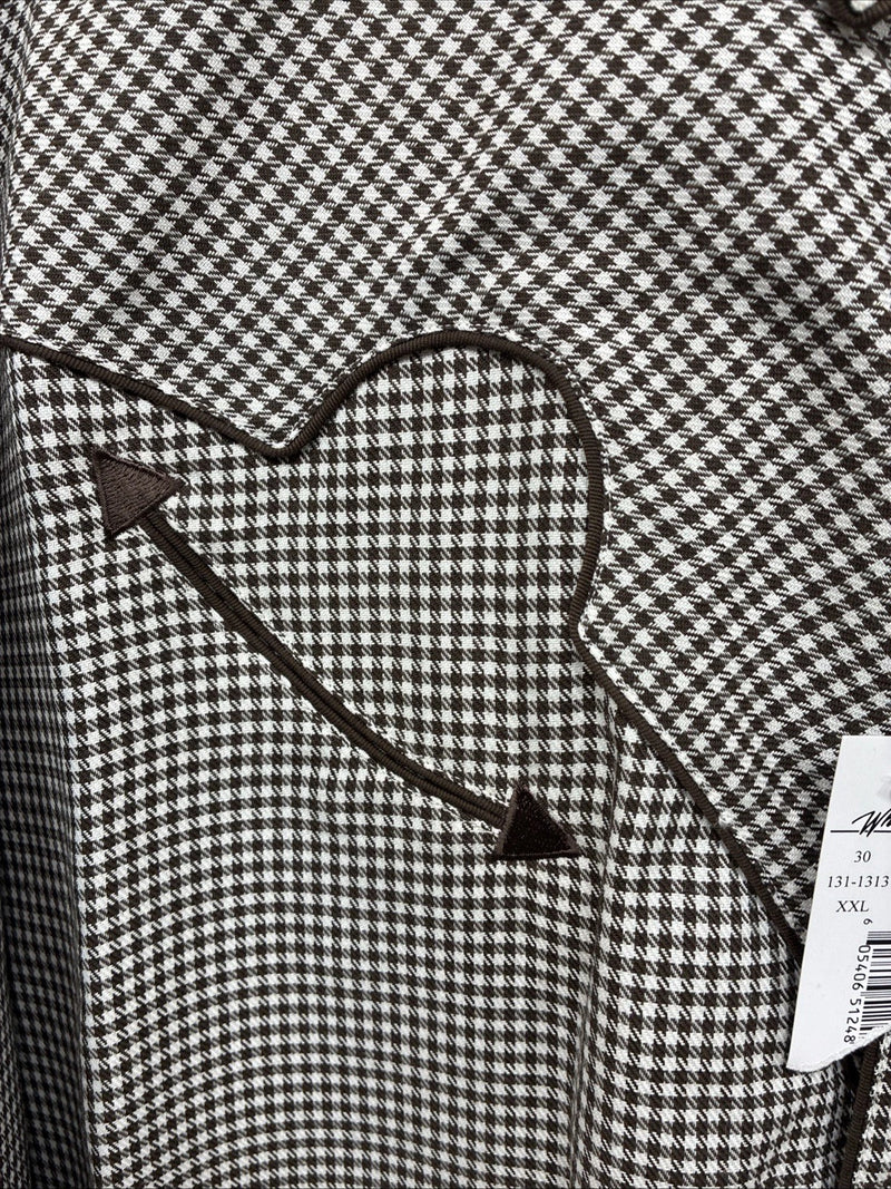 New Men’s White Horse Brown White Checkered Long Sleeve Pearl Snap 2XL H-50