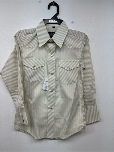 New Boys White Horse Yellow Stripe Long Sleeve Pearl Snap Medium DD-116