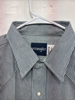 New Men’s Wrangler Blue White Stripe Long Sleeve Pearl Snap 17.5 XL T-36