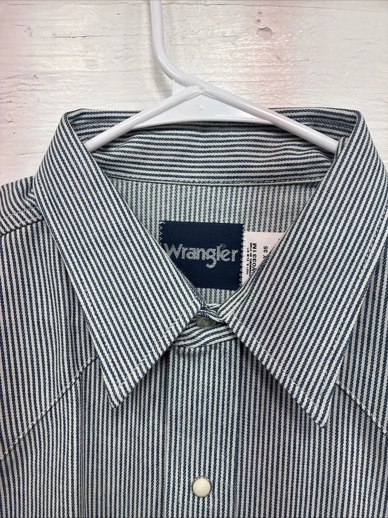 New Men’s Wrangler Blue White Stripe Long Sleeve Pearl Snap 17.5 XL T-36