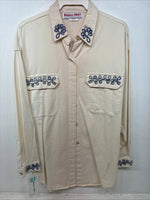 New Women’s Rochelle Forest Tan Designed Long Sleeve Button Up Medium YY-85