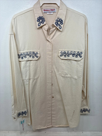 New Women’s Rochelle Forest Tan Designed Long Sleeve Button Up Medium YY-85