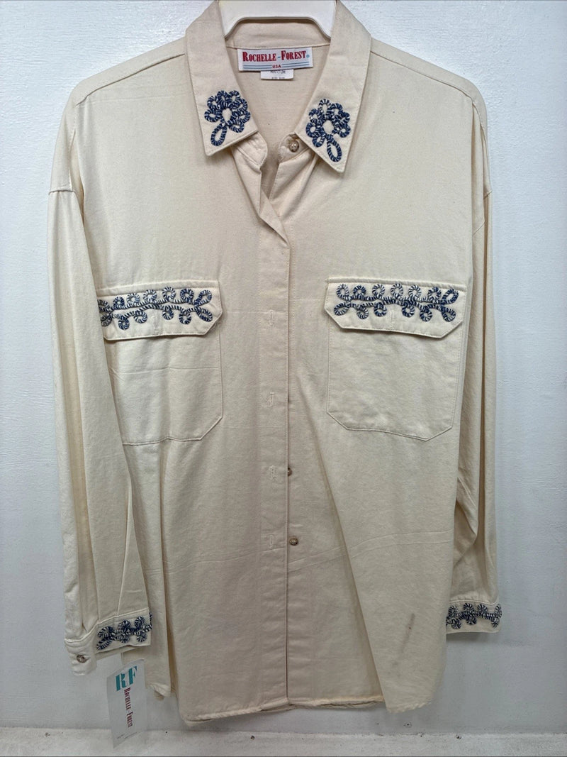 New Women’s Rochelle Forest Tan Designed Long Sleeve Button Up Medium YY-85
