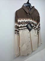 New Women’s Brooks & Dunn Tan Design Long Sleeve Pearl Snap XL II-24 
