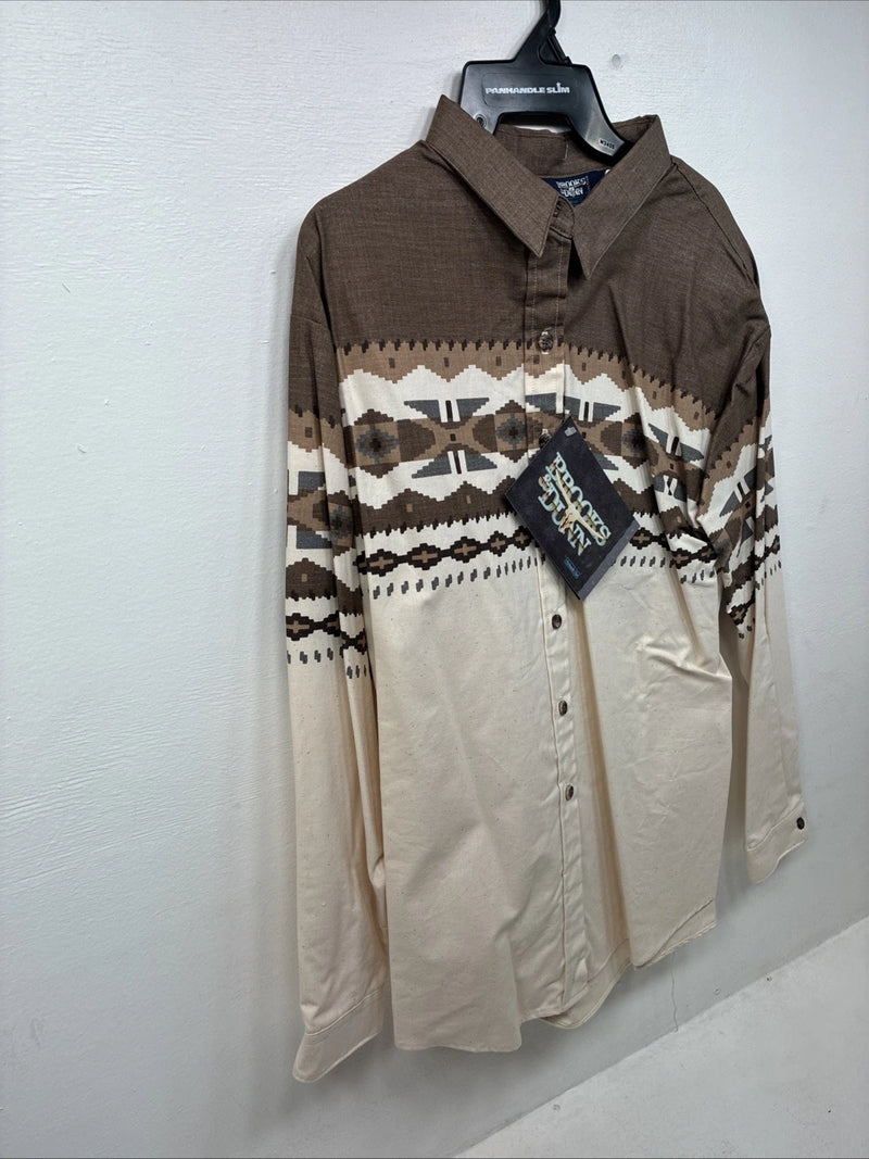New Women’s Brooks & Dunn Tan Design Long Sleeve Pearl Snap XL II-24 