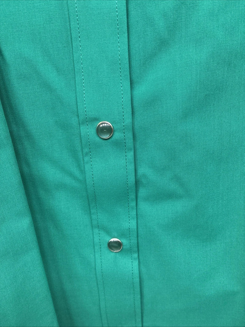 New Women’s White Horse Green Gem Long Sleeve Pearl Snap Large II-74