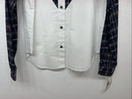 New Women’s Cowboy Threads White Navy Plaid Long Sleeve Button Up M #7906 3C-41
