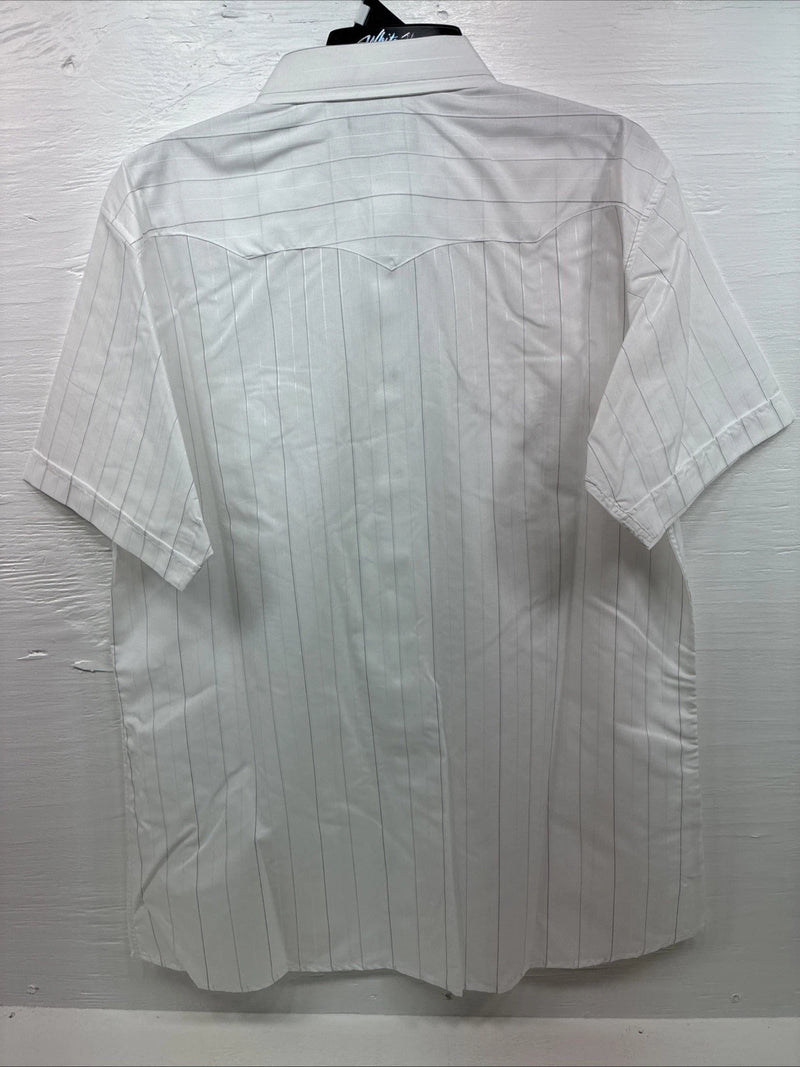 New Men’s White Horse White Stripe Short Sleeve Button Up XL T-9
