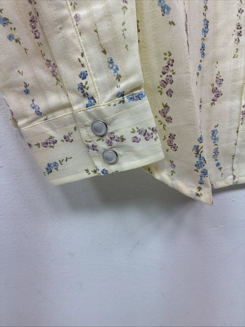New Kids White Horse Floral Long Sleeve Pearl Snap Large MM-7