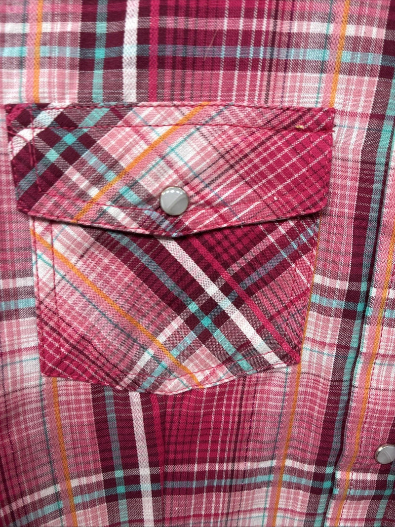 New Women’s Cumberland Pink Plaid Long Sleeve Pearl Snap Large GG-28