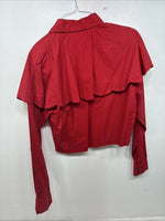 New Women’s Mine & Bills Red Long Sleeve Crop Button Up Large MM-130