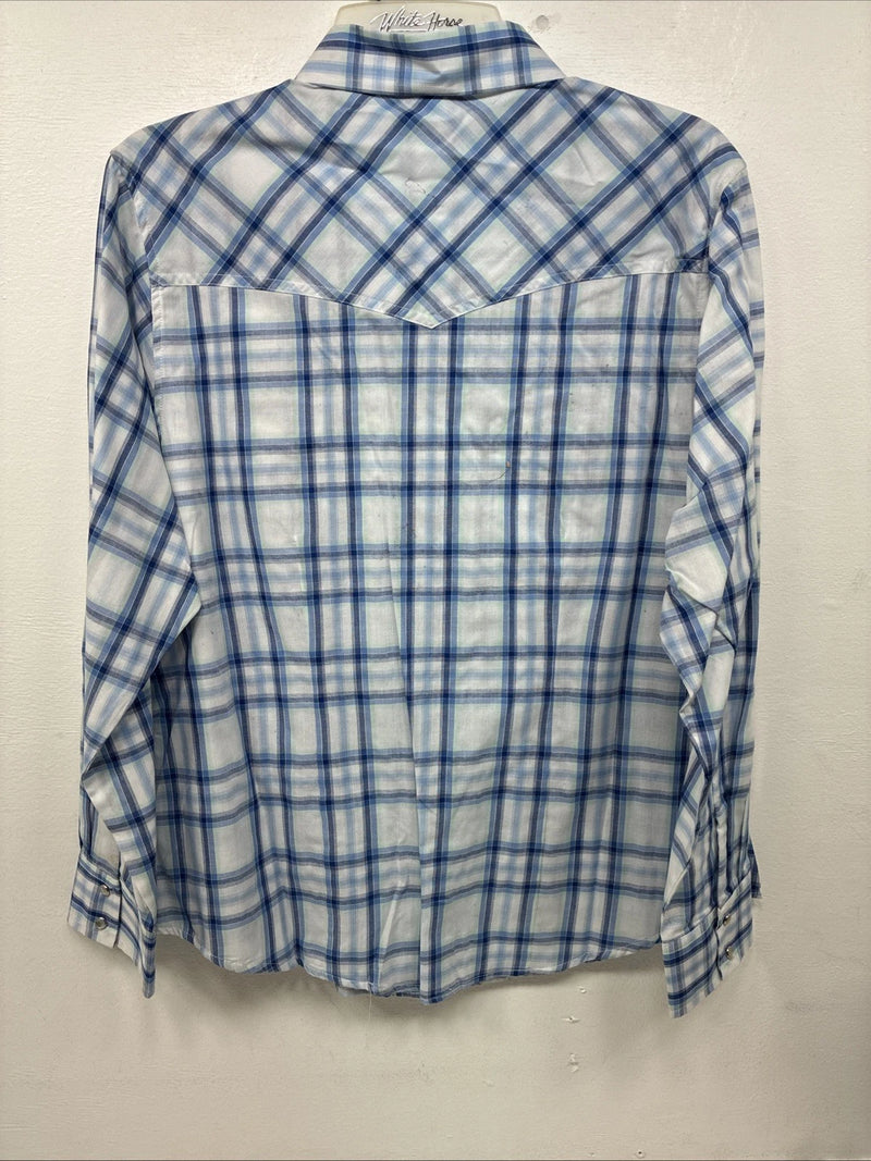 Me Women’s Cumberland Blue Plaid Long Sleeve Pearl Snap XL II-92