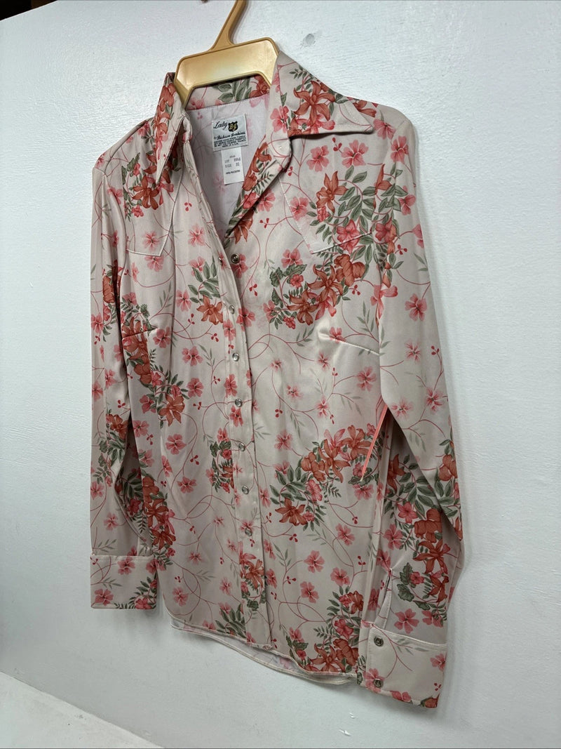 New Women’s Dickson Jenkins Pink Floral Long Sleeve Pearl Snap Size 32 MM-56
