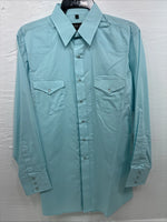 New Men’s White horse Blue Simple Long Sleeve Pearl Snap Medium K-55
