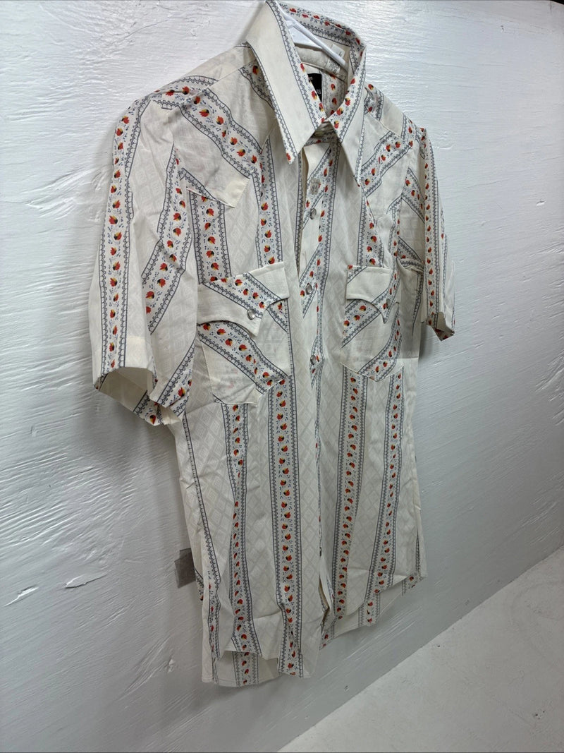 New Men’s Champion Western White Stripe Long Sleeve Pearl Snap 14.5 Small AA-95
