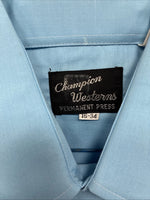 New Men’s Champion Western Blue Embroidered Long Sleeve Pearl Snap 16 Large Q-90
