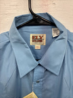 New Men’s ELY Cattleman Blue Short Sleeve Pearl Snap 16.5 Large AA-93