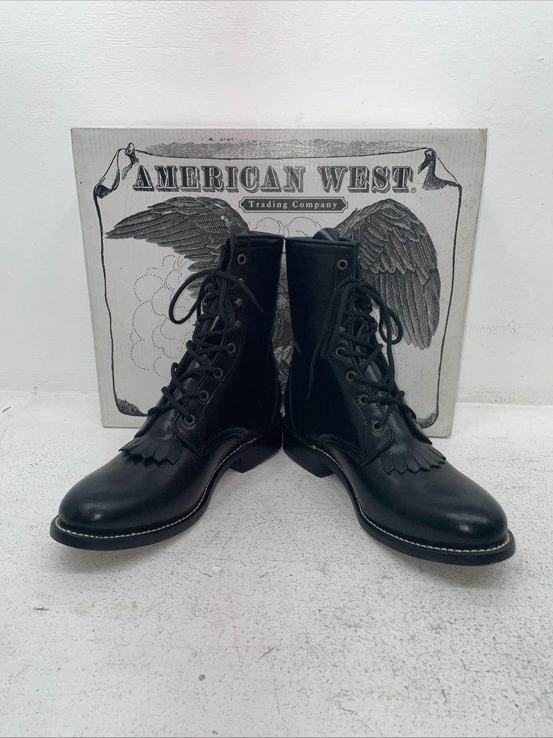 New Men’s Black Lace Up American West Cowboy Boots. 6991 8 E W. 3-142