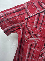 New Men’s ELY 1878 Red Black Plaid Short Sleeve Pearl Snap Large V-112