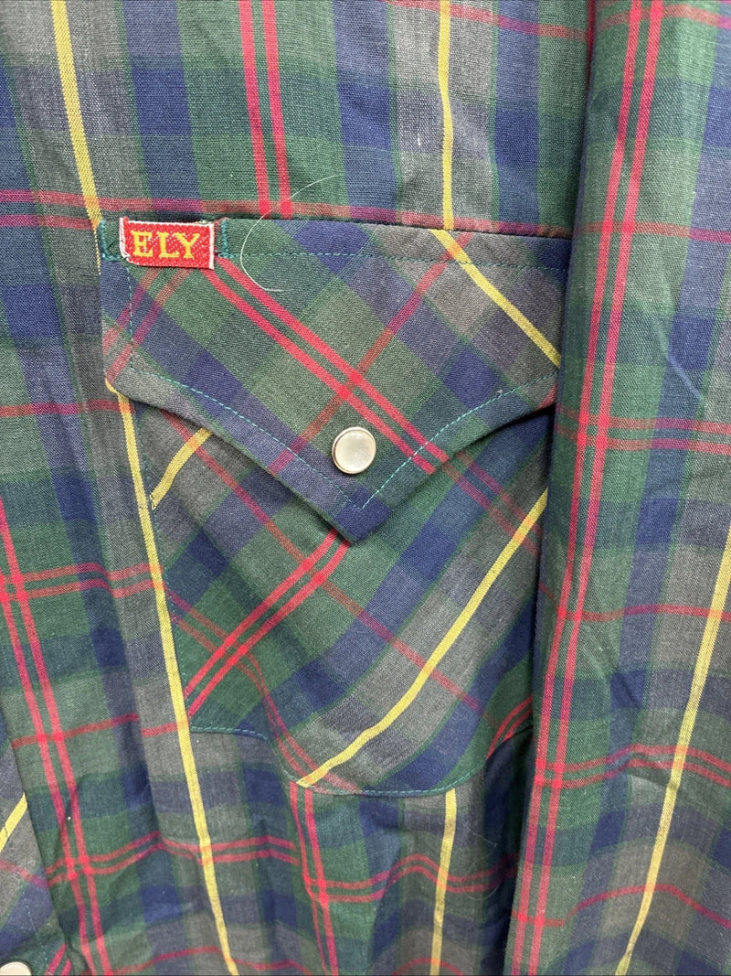 New Men’s ELY Plains Green Multicolor Plaid Long Sleeve Pearl Snap Large Q-66