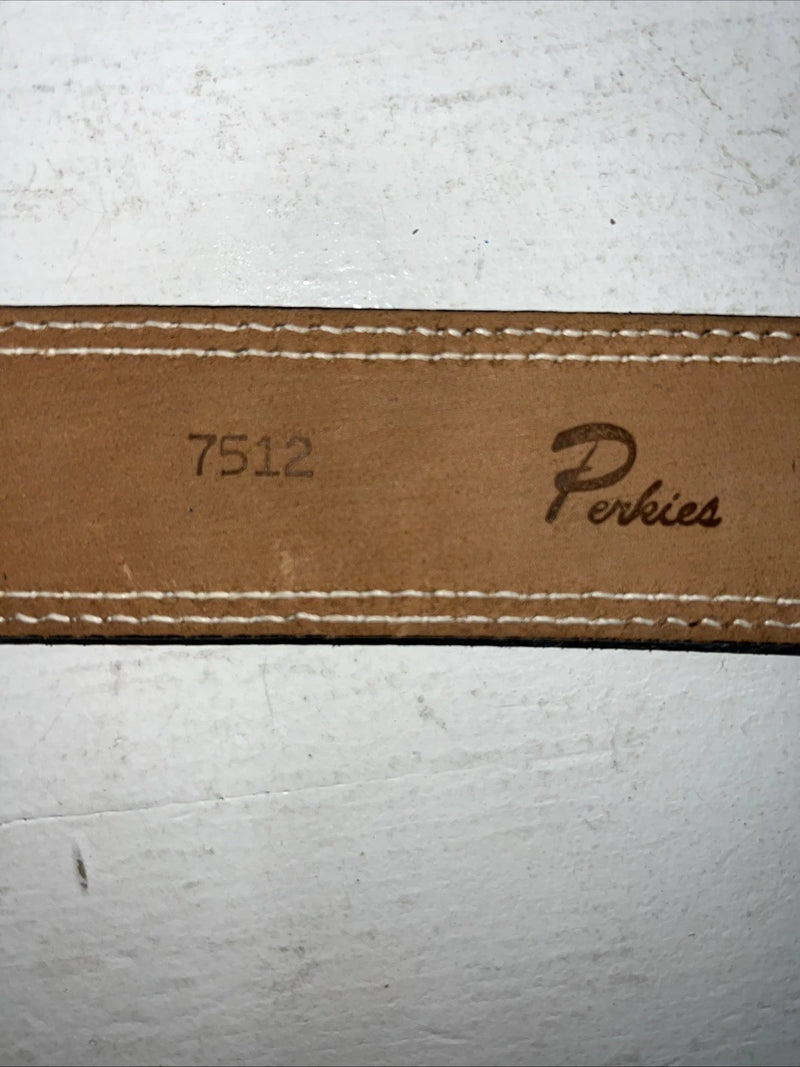 New Brown Black Perkies Hand Tooled Genuine Leather Belt 30” #7512 W-11